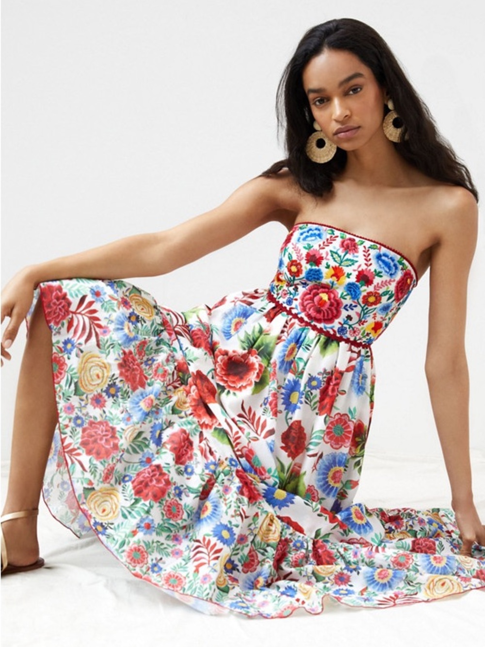 Strapless Floral Embroidered Maxi Dress NWT | Anthropologie